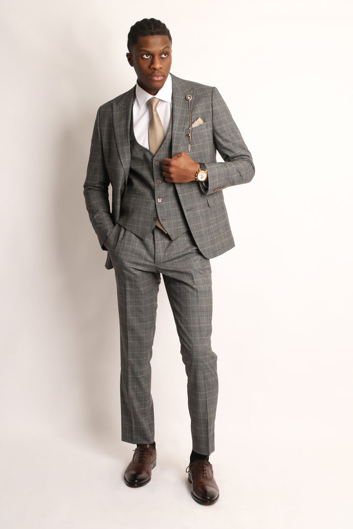 3PC PRINCE OF WALES GREY/BEIGE SUIT