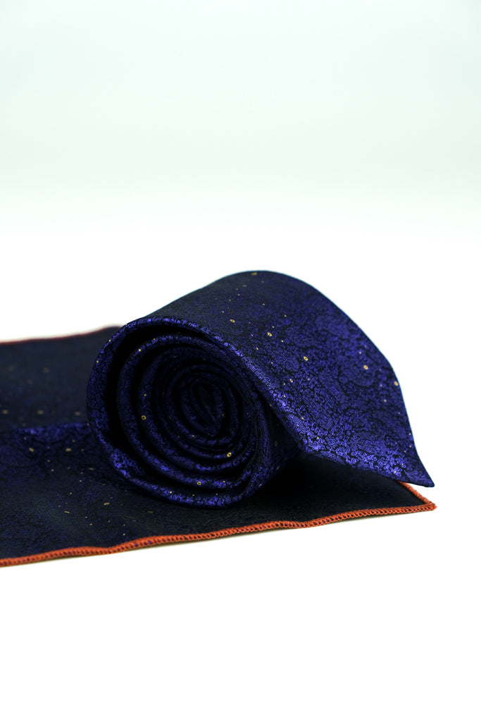 MIDNIGHT BLUE DOTTED TIE & HANKIE SET