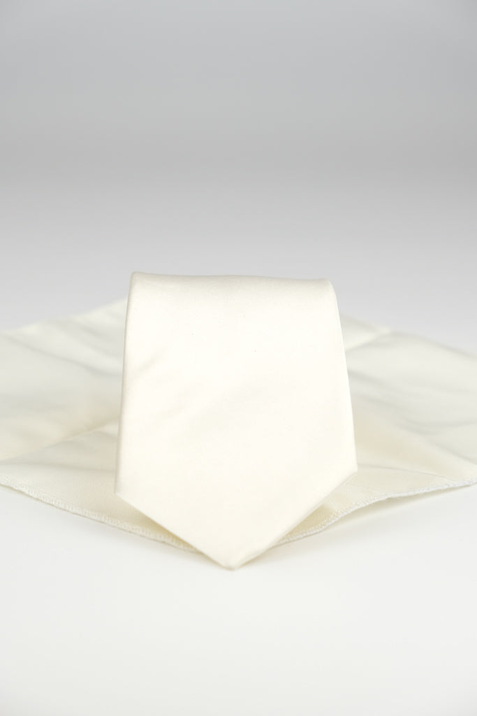 IVORY WHITE SATIN TIE & HANKIE SET