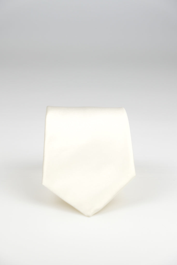 IVORY WHITE SATIN TIE & HANKIE SET