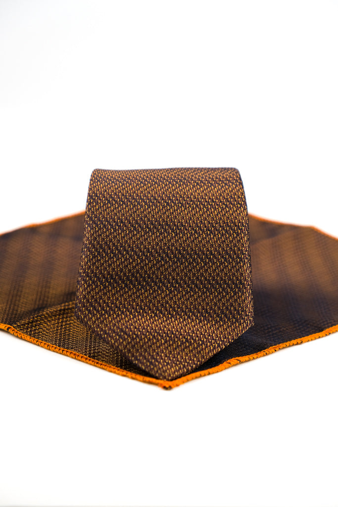 BRONZE BROWN TEXTURED TIE & HANKIE SET