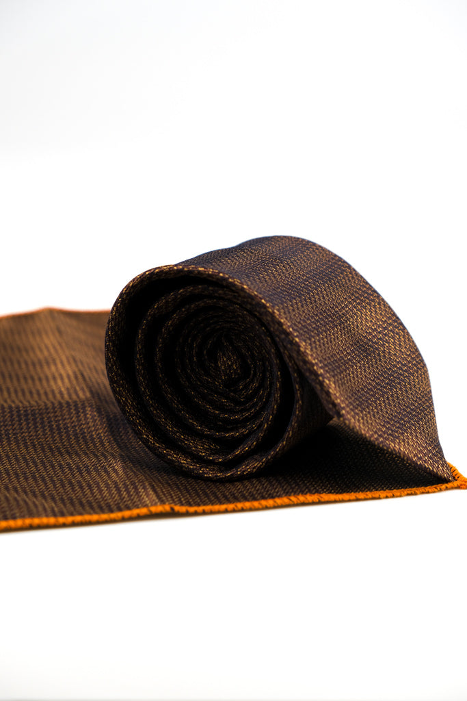 BRONZE BROWN TEXTURED TIE & HANKIE SET