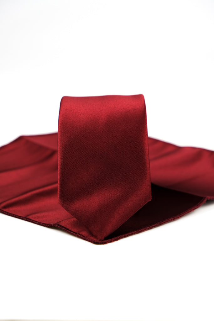 RED SATIN TIE & HANKIE SET