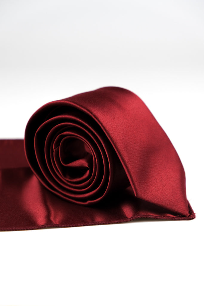 RED SATIN TIE & HANKIE SET