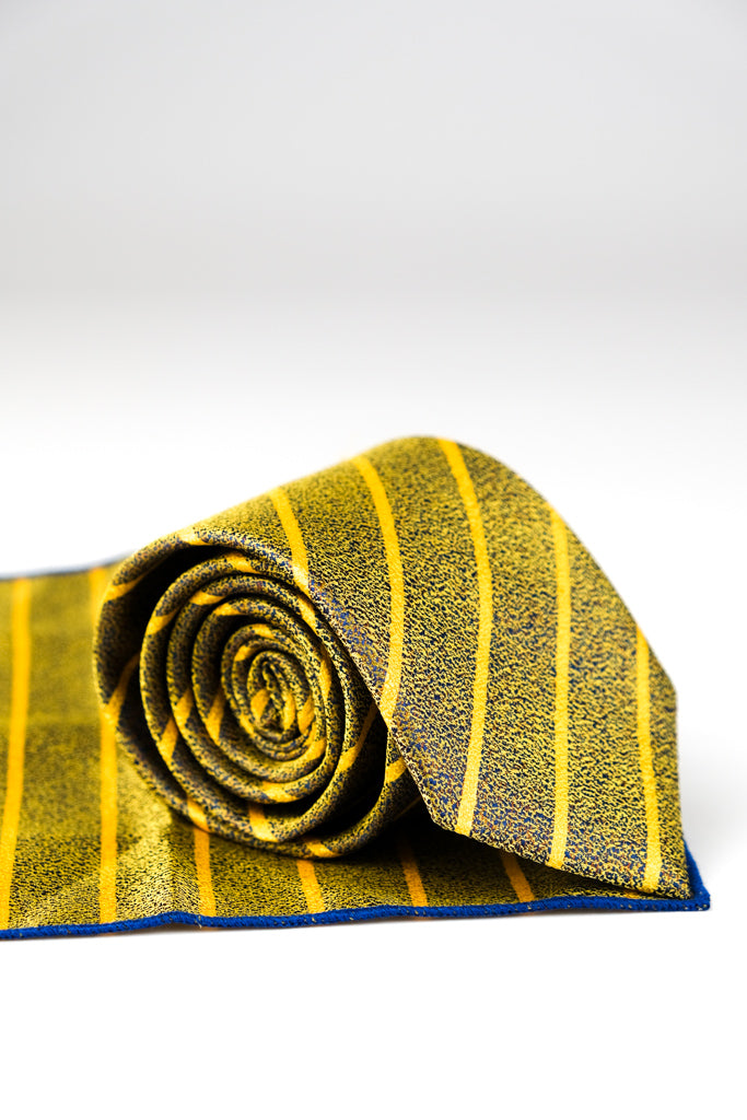 YELLOW & GOLD DIAGONAL STRIPE TIE & HANKIE SET