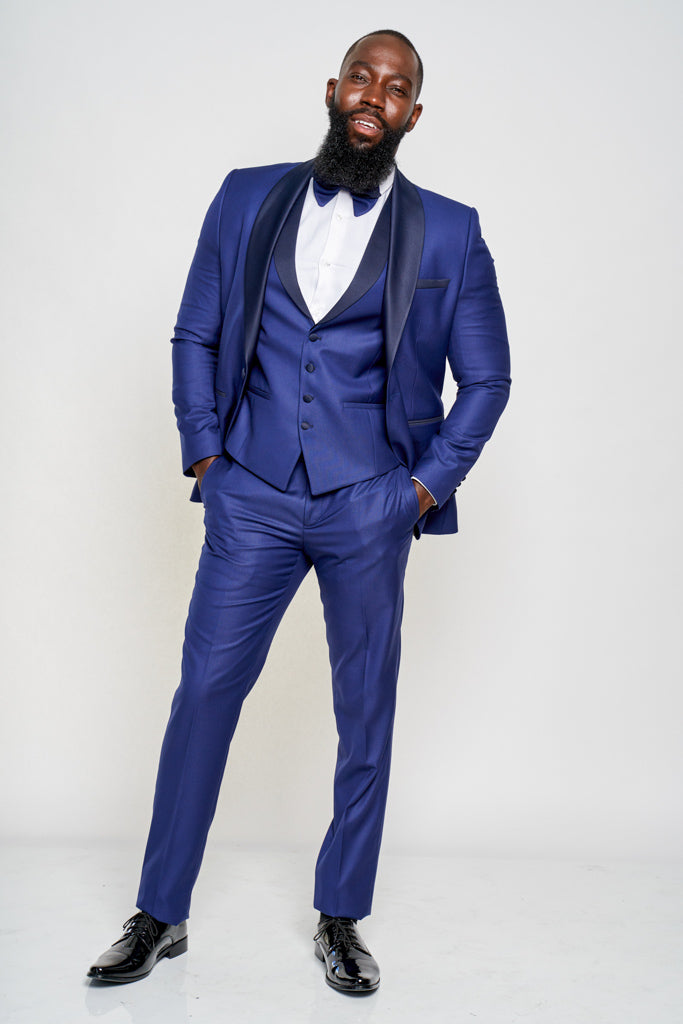 ROYAL BLUE SHAWL LAPEL 3 PIECE MENS TUXEDO